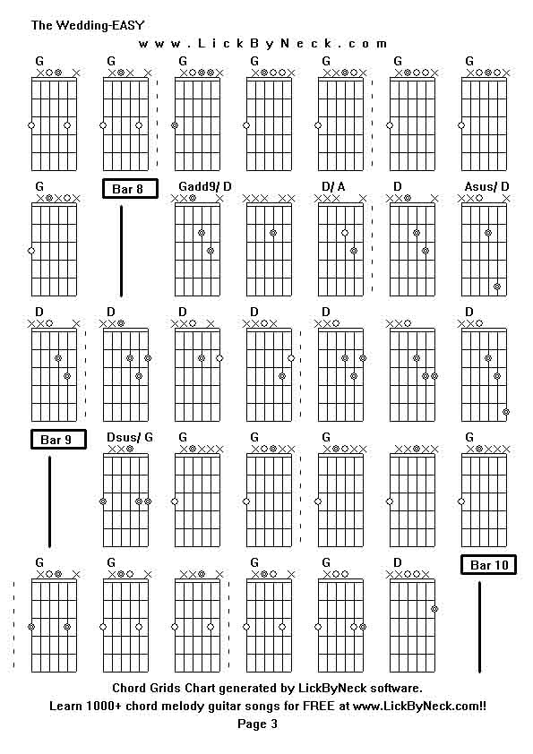 Chord Grids Chart of chord melody fingerstyle guitar song-The Wedding-EASY,generated by LickByNeck software.